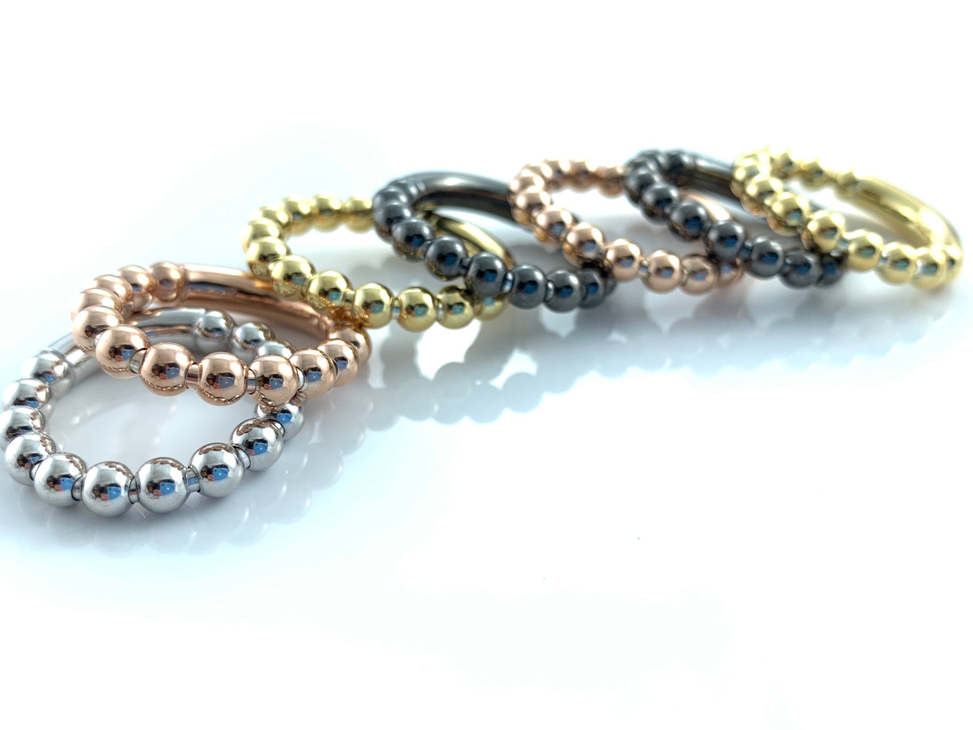 Dehnbarer 925 Silber Ring mit Kugel-Design - In Silber, Rosé, Gold und Schwarz